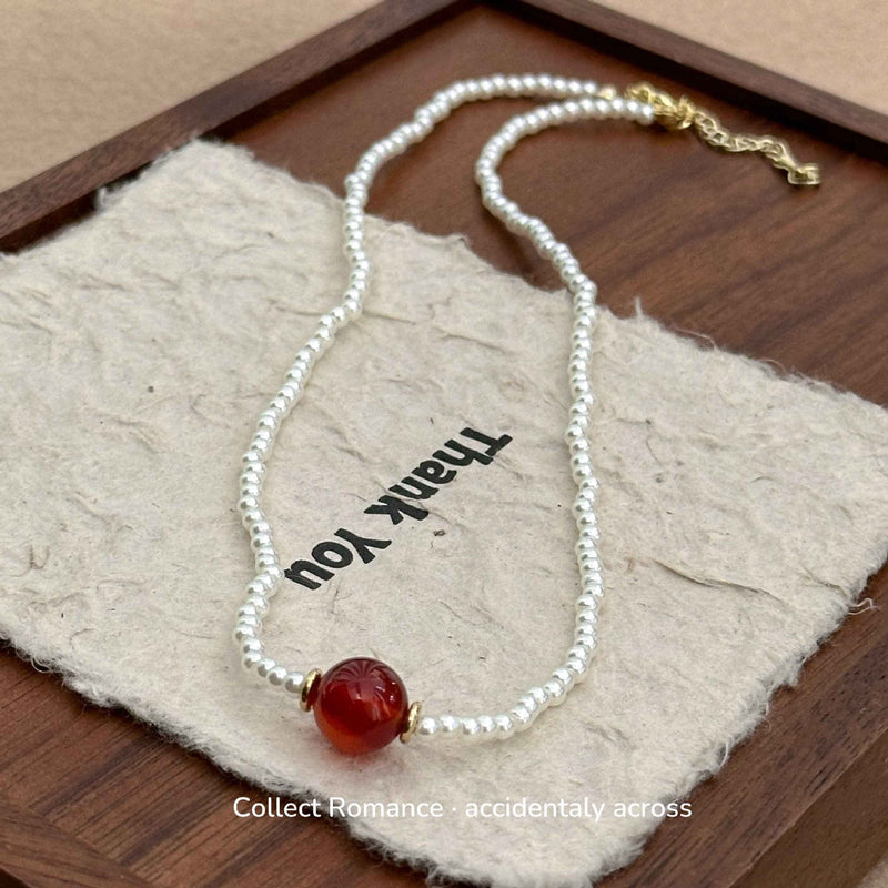 Pearl Necklace Agate Bead Pendant Necklace