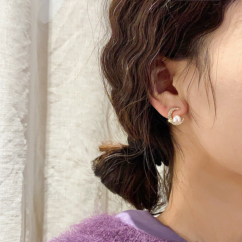 Pearl Studded Moon Earrings