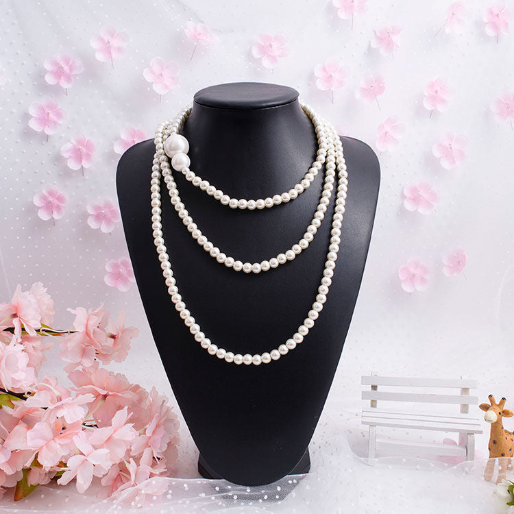 Courtly Ladies White Imitation Pearl Necklace Long Necklace