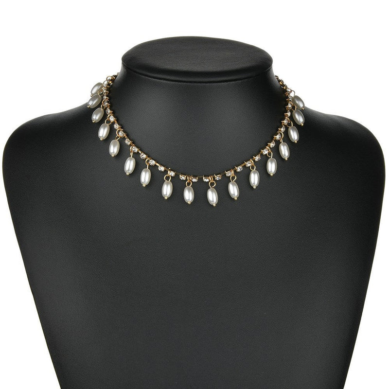 Elegant Faux Pearl Pendant Necklaces Rhinestone