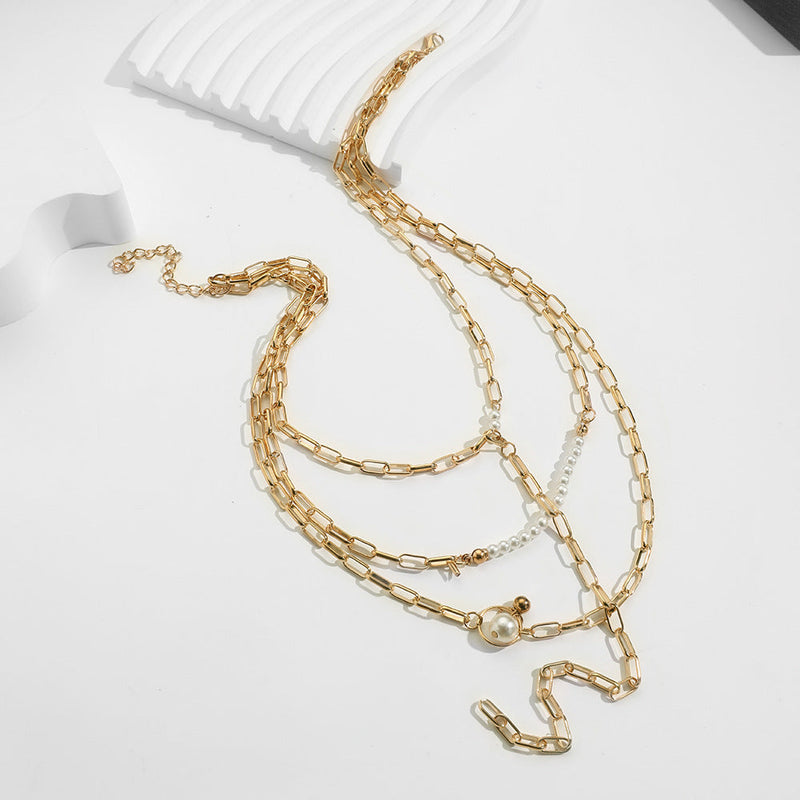 Layer Long Chain Necklace Pearl Charm Jewelry for Women