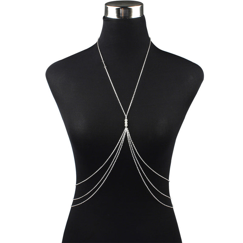 Multi-layered Tassel Pearl Chain Belly Waist Necklace Body Chain
