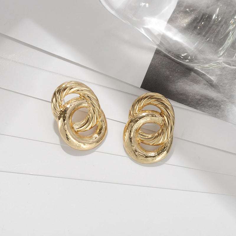 Double Twisted Circle Women Big Stud Earring