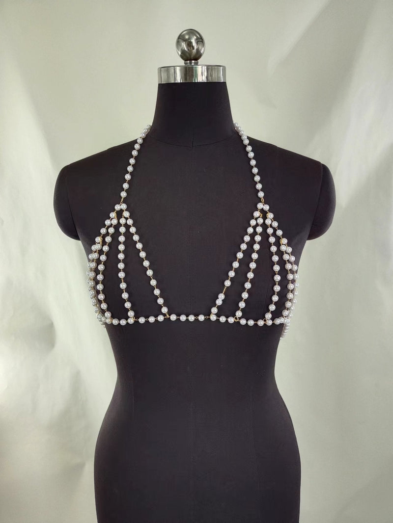 Sexy Beach Bikini Lingeries Bra Pearl body Chain