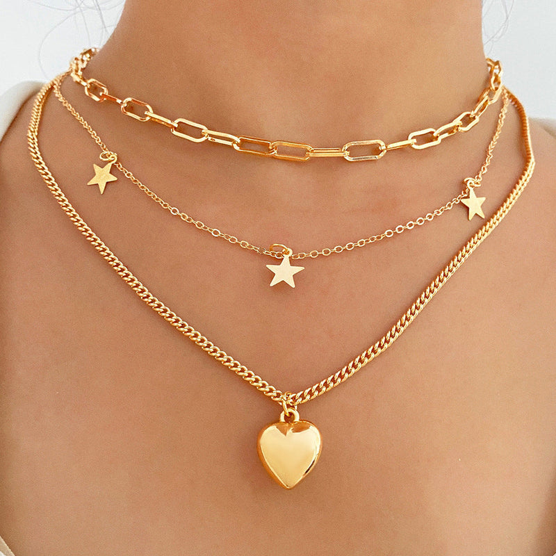 Vintage Style Star Heart Multi-layer Necklace