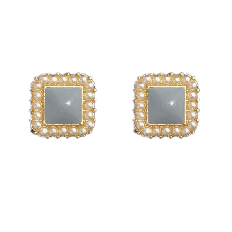 Square Faux Pearl Stud Earrings