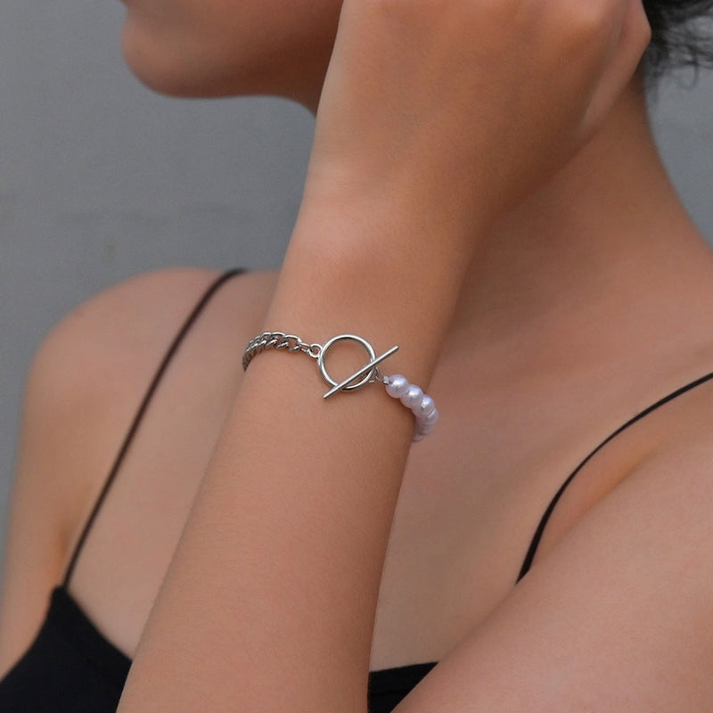 Cuban Chain Imitation Pearl Bracelet