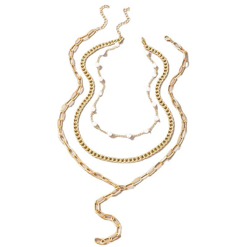 Layer Long Chain Necklace Pearl Charm Jewelry
