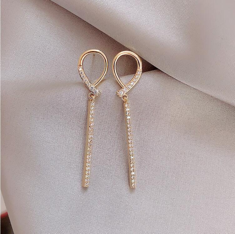 Long Rhinestone Tassel Drop Earrings