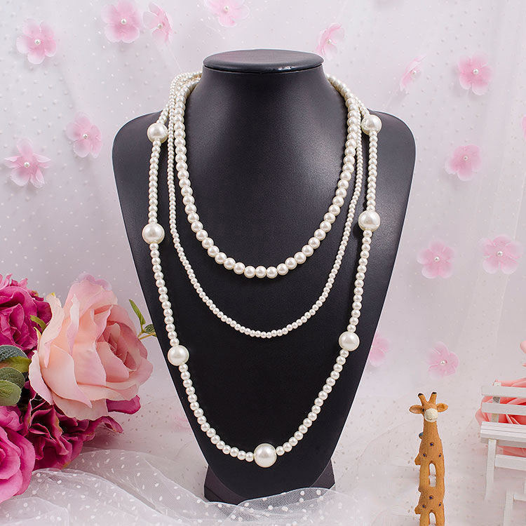 Designer Jewelry Pearl Necklace Handmade Double Layer Sweater Chain