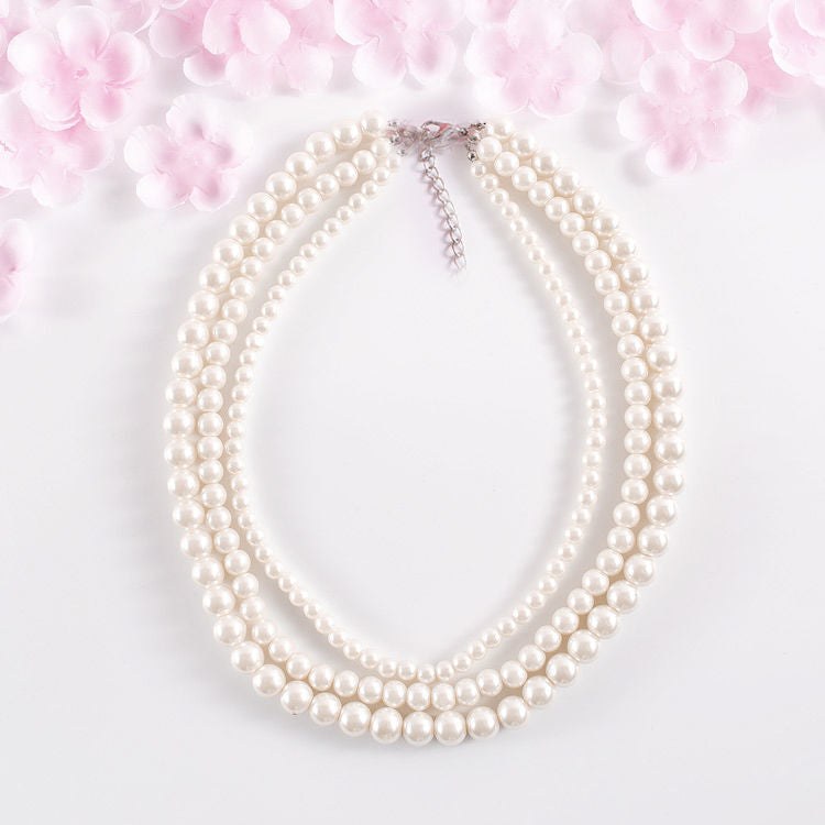 Multi Layer Nature Round Pearl Beaded Necklace Banquet Party Jewelry