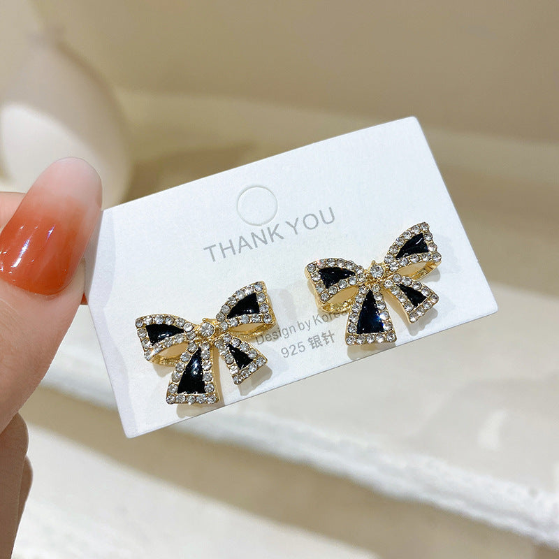 Black Enamel Bowknot Stud Earrings