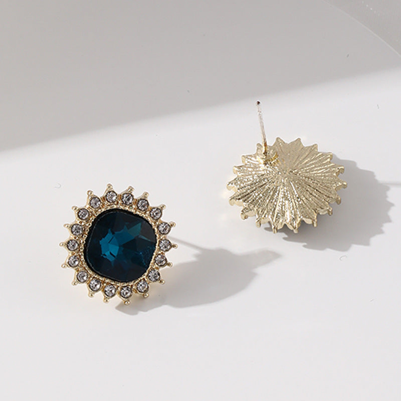 Women Crystal Blue Square Gemstone Earring