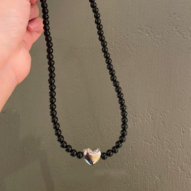 love Black Glass Bead Necklace