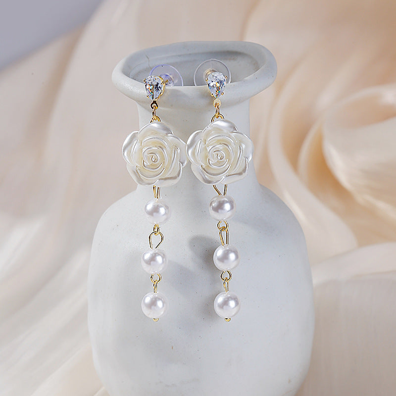 Pearl Rose Flower Earrings
