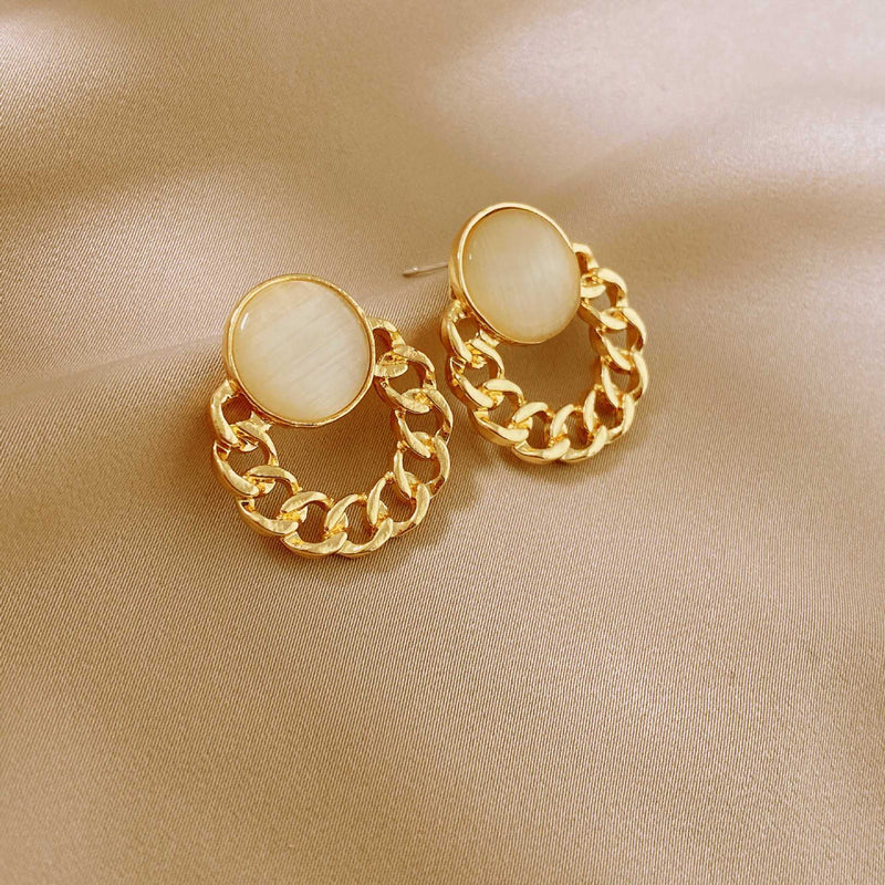 Opal Round Geometric Earrings