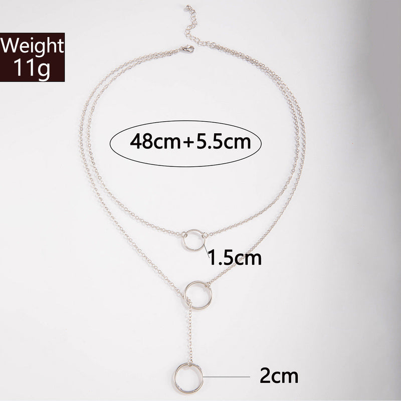 Round Pendant Chain Necklace Two Layers