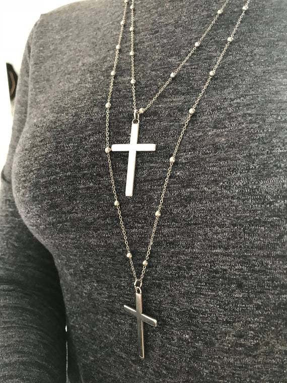 Bohemian Layered Necklace Chain Cross Pendant