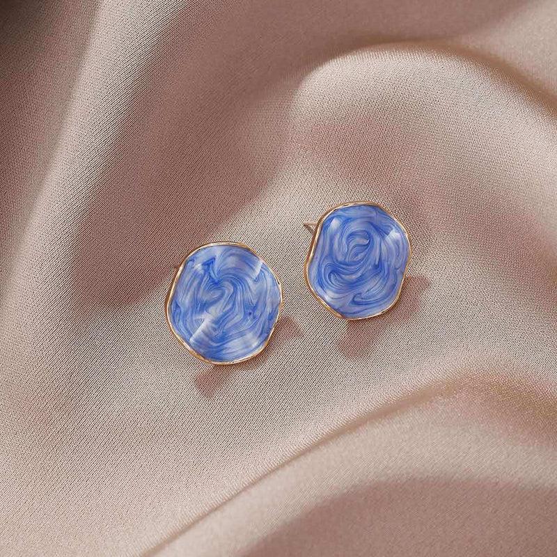 Enamel Geometric Round Stud Earrings
