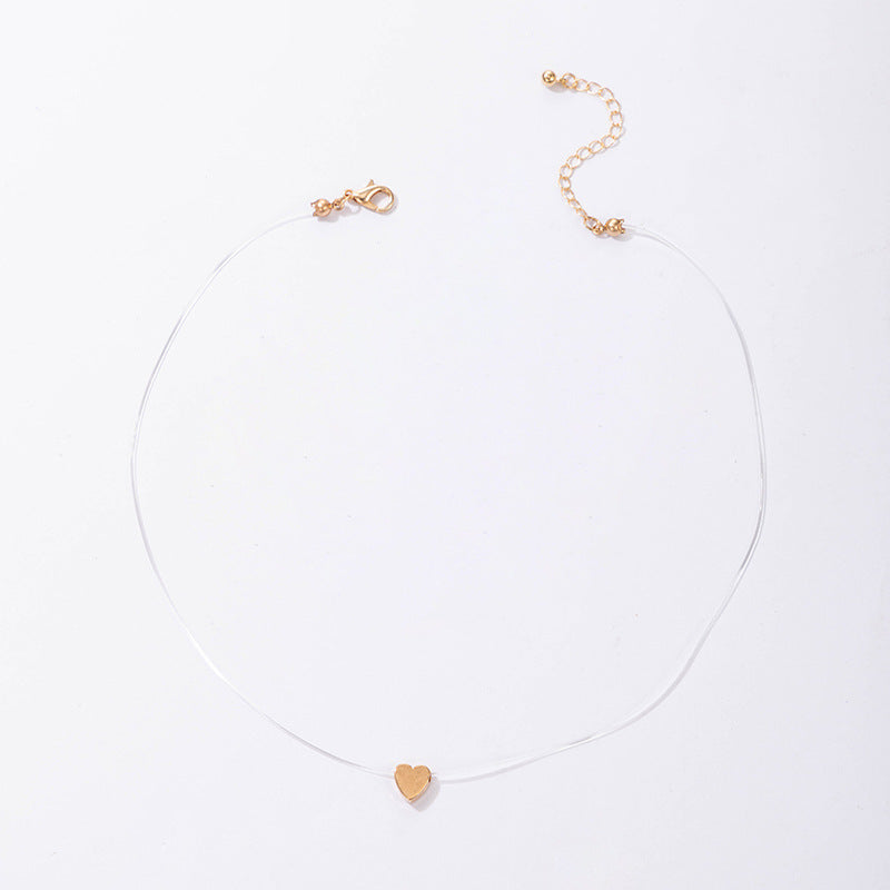 Fishing Line Chain Heart Pendant Choker Necklace