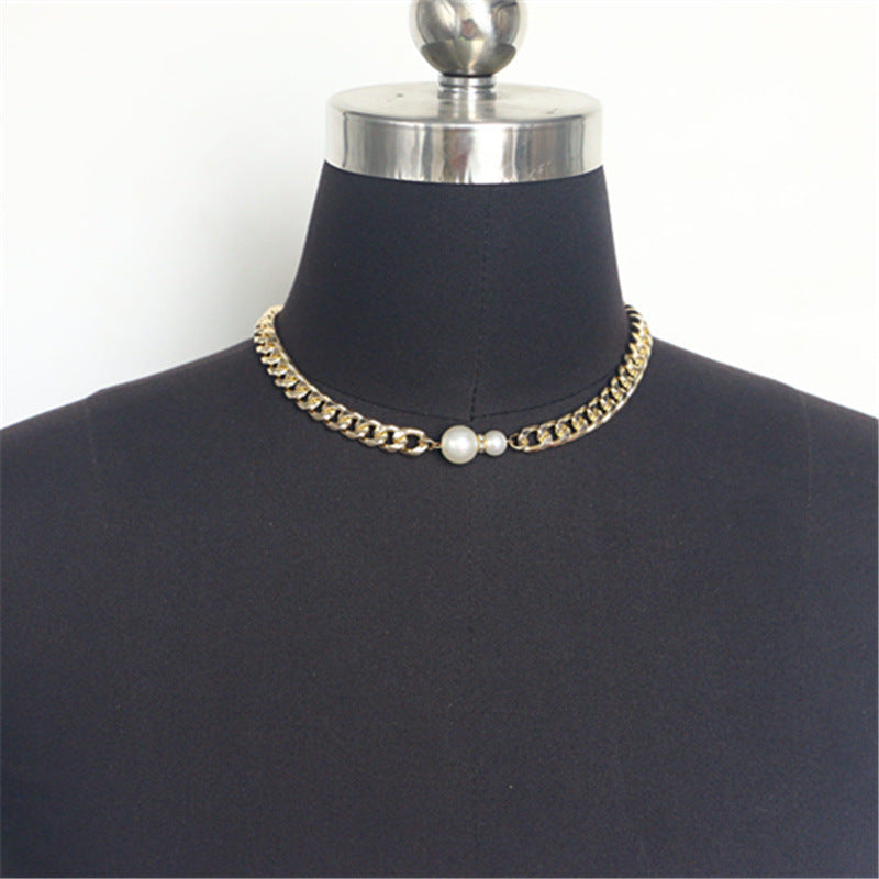Punk Link Chain Necklace Classic White Baroque Pearl