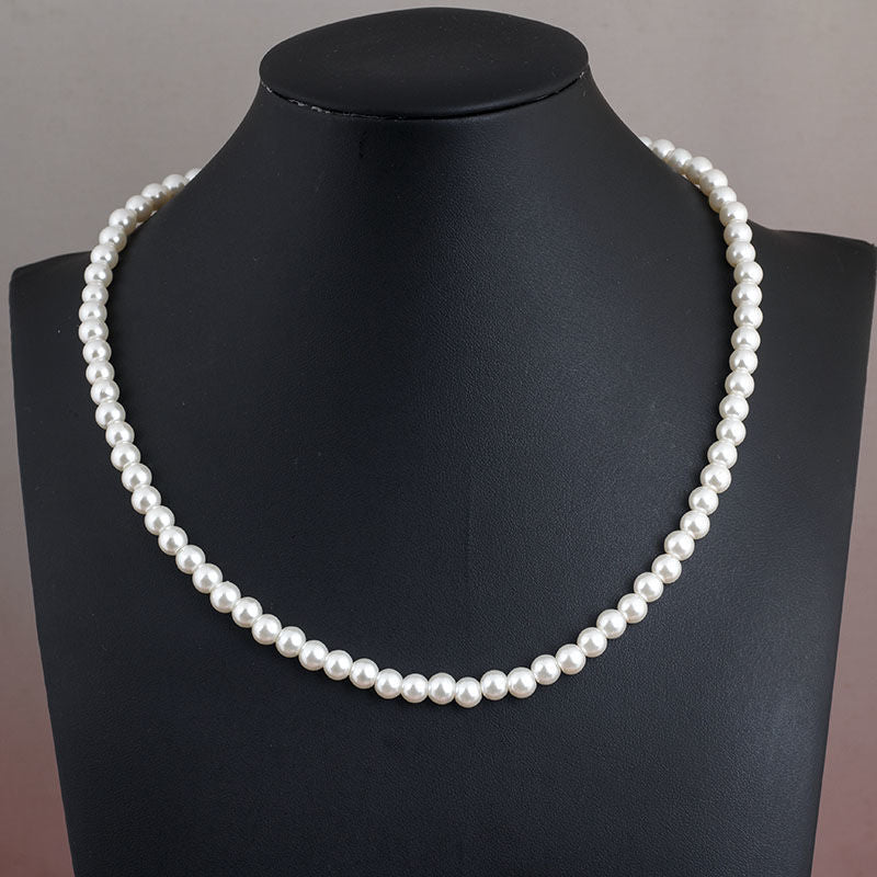 Round White Simulated Glass Pearl Necklace Strand