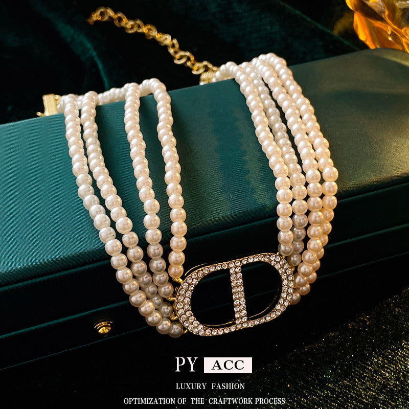 Elegant Layered Imitated Pearl Beads Chain Short Choker Necklace