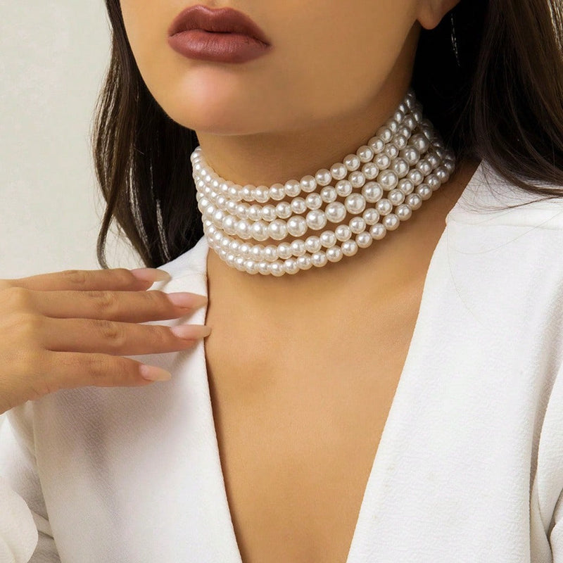 Pearl Multi Layer Jewelry Necklace Faux Pearl