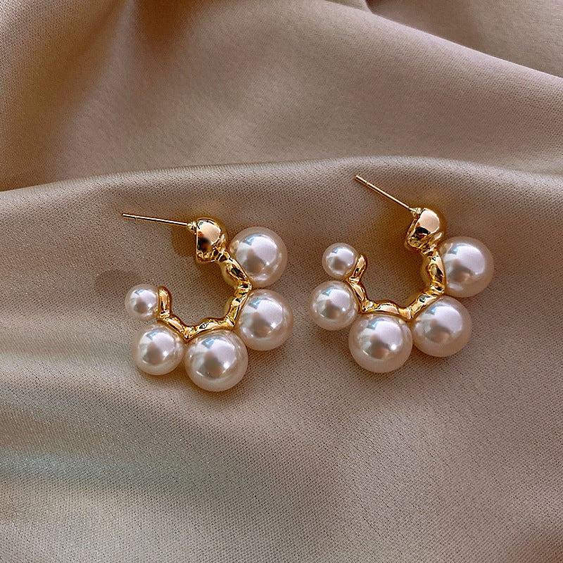 Hoop Imitation Pearl C-Shaped Earrings