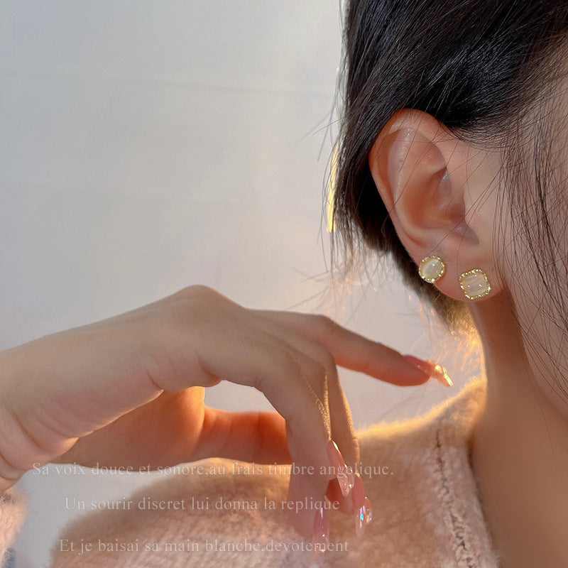 Opal Geometric Stud Earring Set