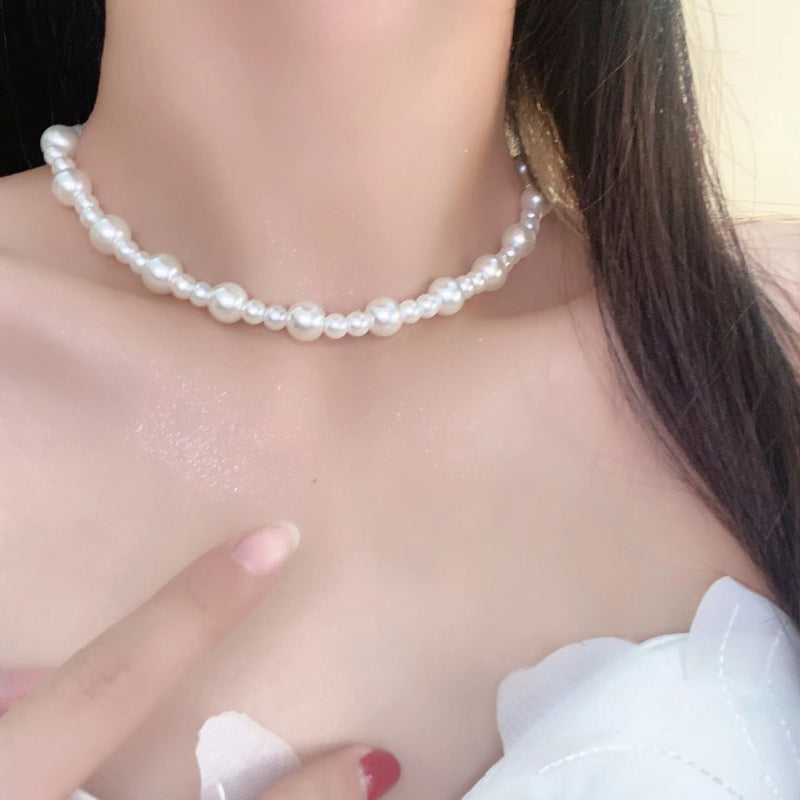 Round Glass Beaded Chain Clavicle Choker Necklace