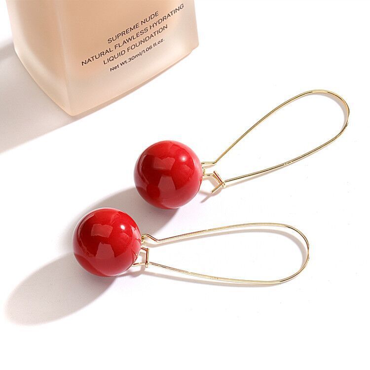 Red Pearl Charm Earrings