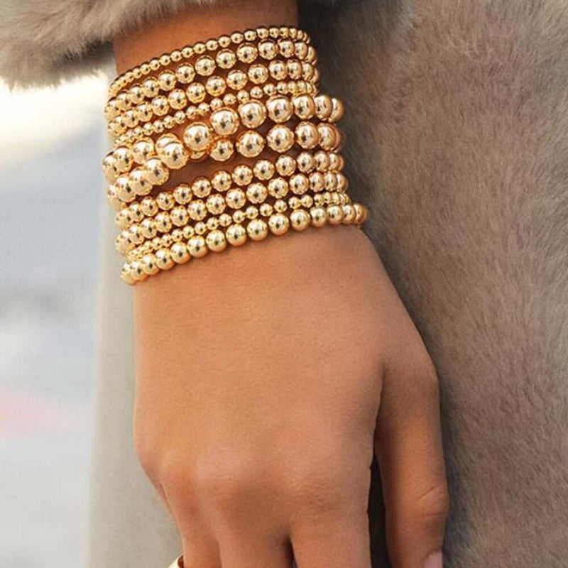 Stackable Stretch Elastic CCB Gold Bead Layered Bracelets