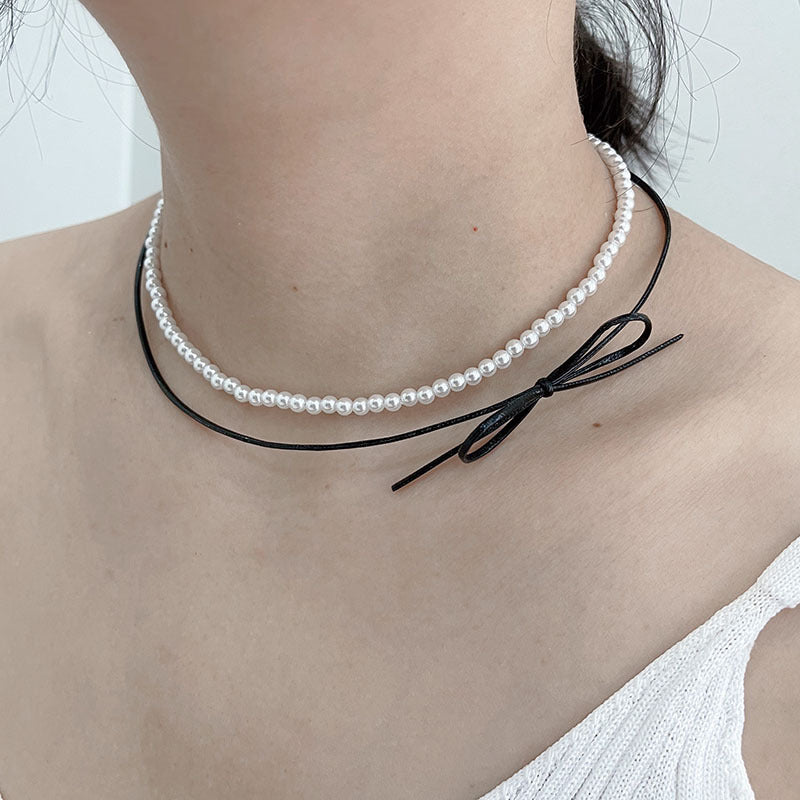 Beaded BowKnot Necklace Lovely Pearl Chokers Necklace
