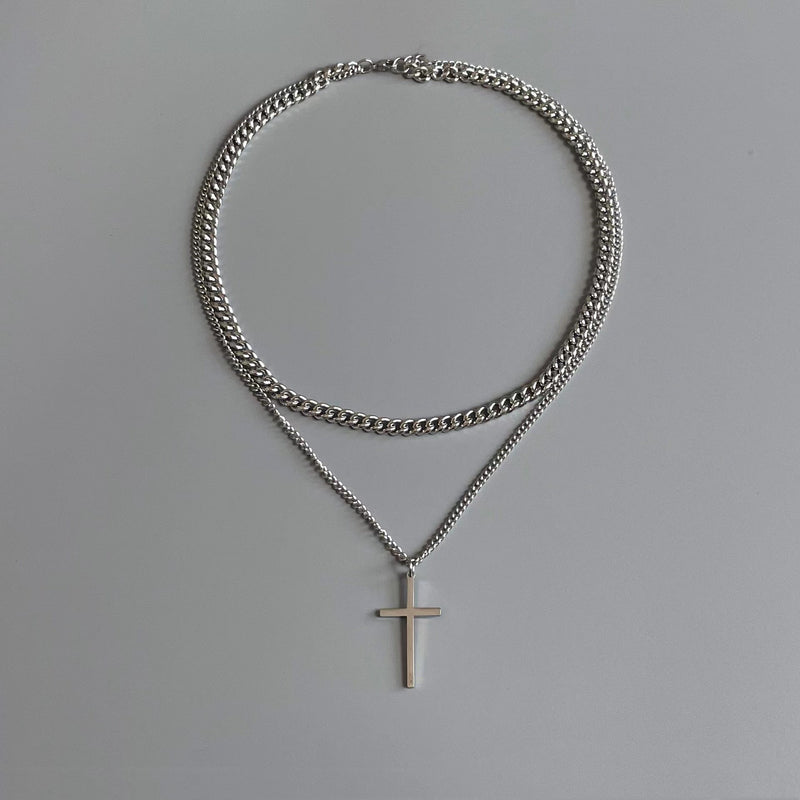 Double Layer Chain Cross Pendant Necklace