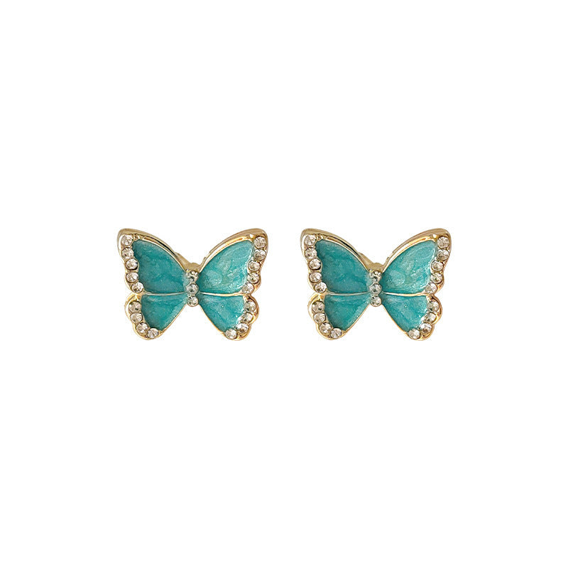 Rhinestone Blue Butterfly Earrings