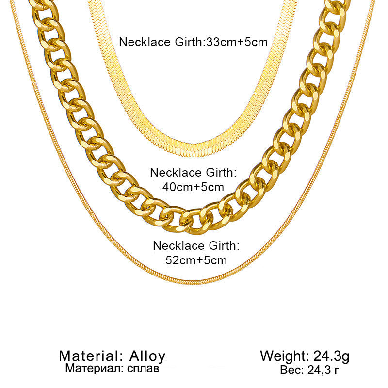 Fashion Snake Bone Chain Cuban Chain Multi Layer Chain Necklace