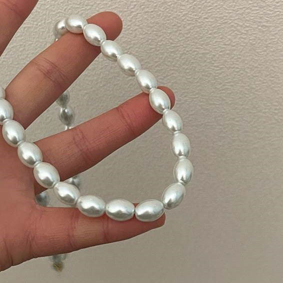 Oval Glass Pearl Chain Necklace