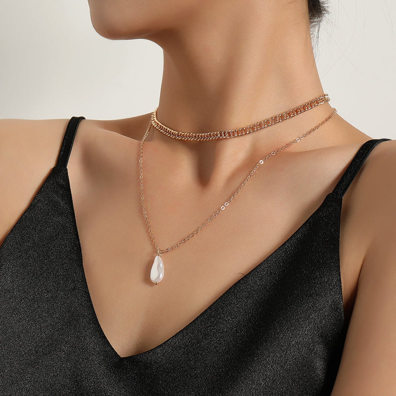 Elegant Link Chain Necklace Irregular Pearl