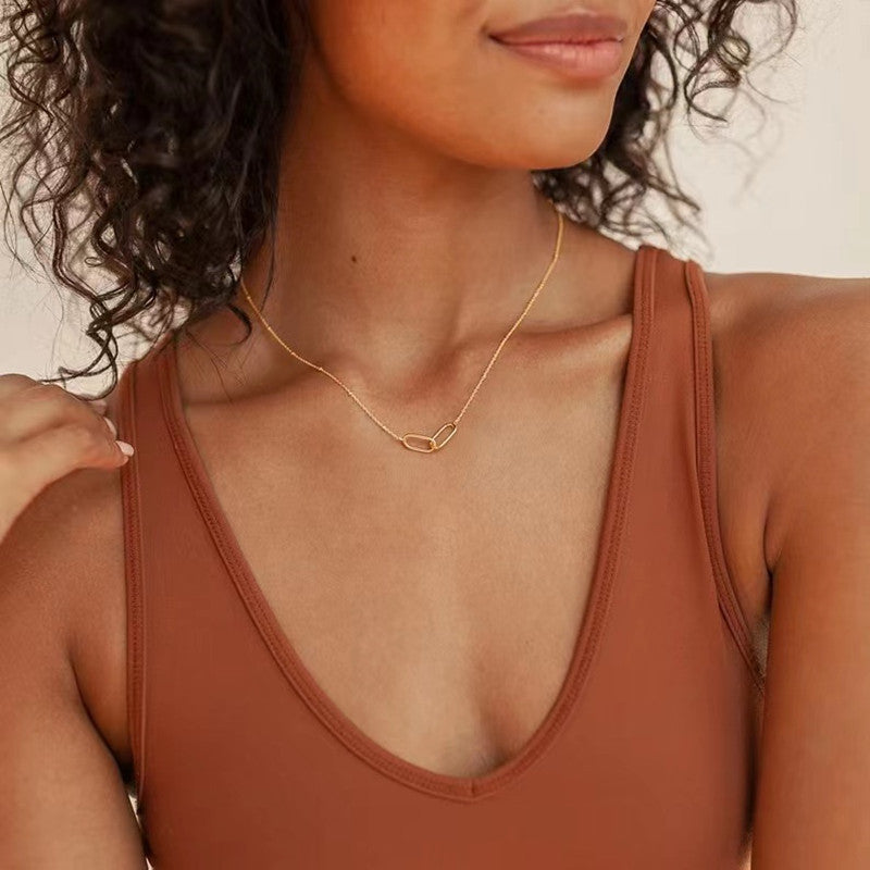 Geometric Double Ring Simple Choker Necklace