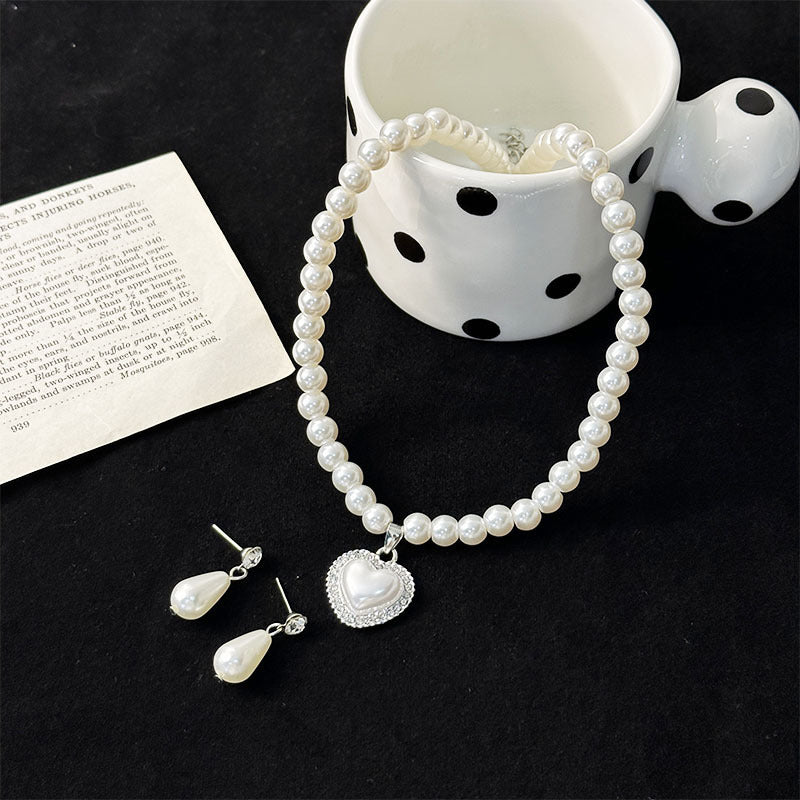 Pearl Heart Necklace Jewelry Set