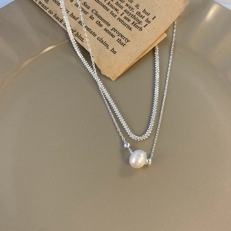 Double Layer Pearl Necklace Women Chain Collarbone Jewelry