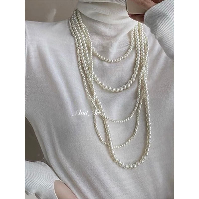 Multi Layer Pearl Necklace Luxury Chain Long Pearl Woman Necklace Jewelry
