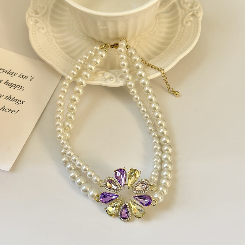 Women Wedding Party Sweet Colorful Crystal Flower Necklace