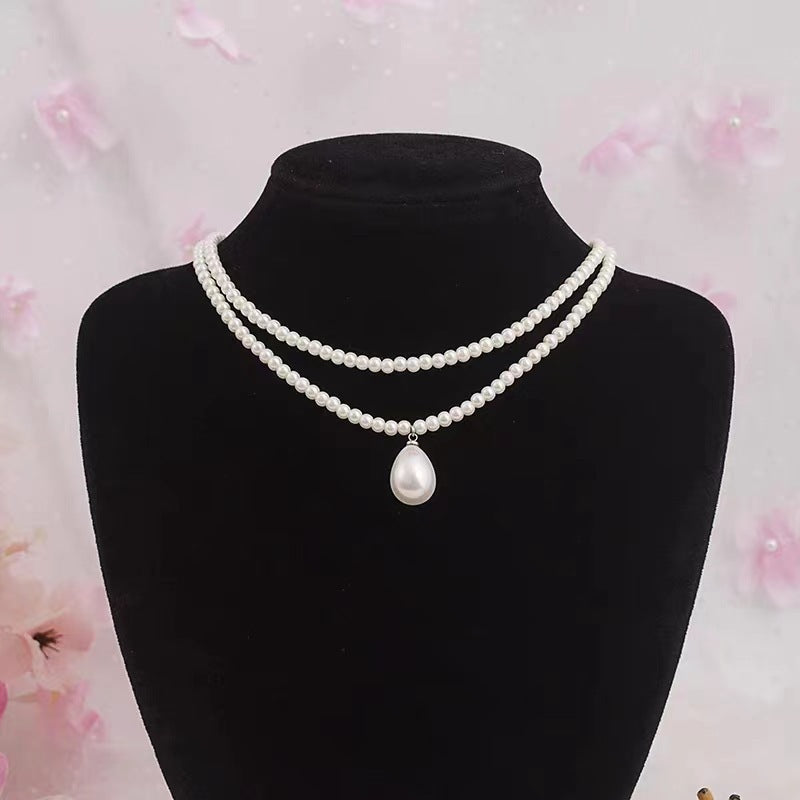 Double Layer Pearl Necklaces for Girl Water Drop Pearl Necklace
