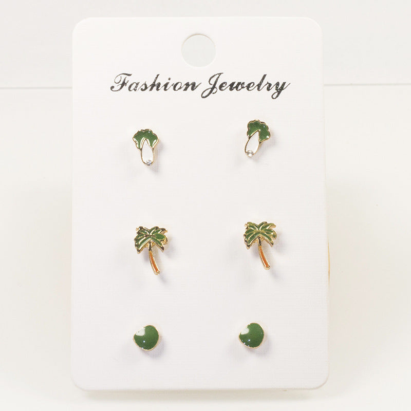 Cabbage coconut tree stud earrings set