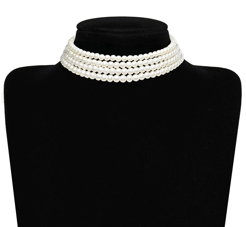 Layered Choker Pearl Necklaces Jewelry Set
