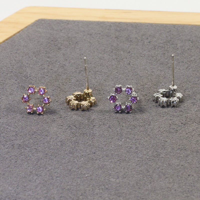 Heart Zircon Flower Earring Sets