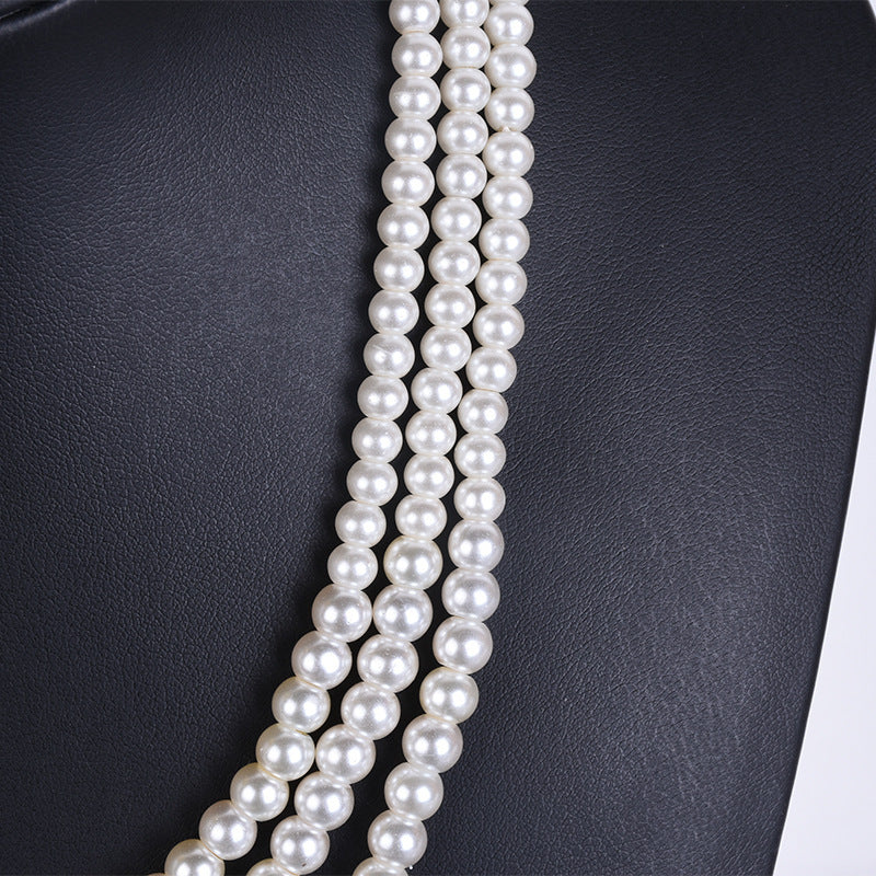 Multi-layer Glass Pearl Sweater Chain Long Necklace