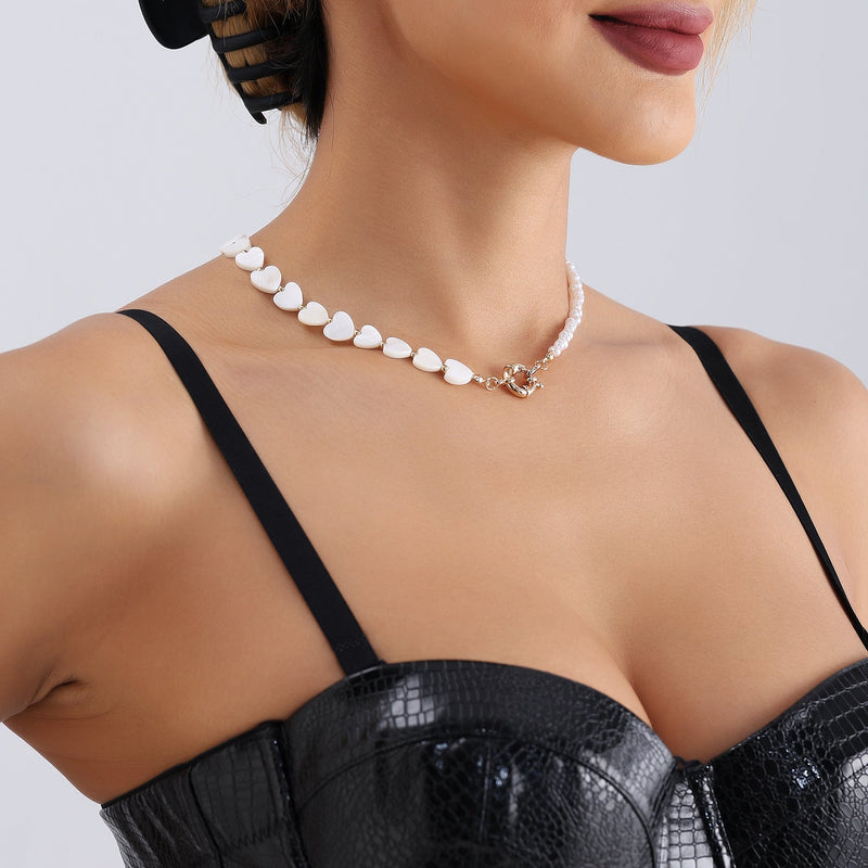 Shell Heart Pearl Necklace Choke Pearl Necklace